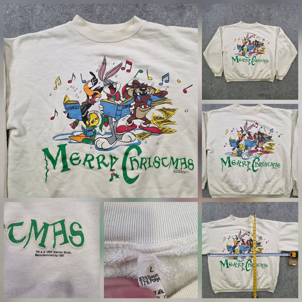 Vintage 90s Warner Bros Looney Tunes Christmas Sweatshirt Mens Large Crewneck